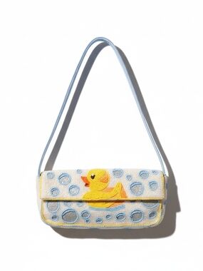 Playful Duck Beaded Shoulder Bag in Yellow and Light Blue